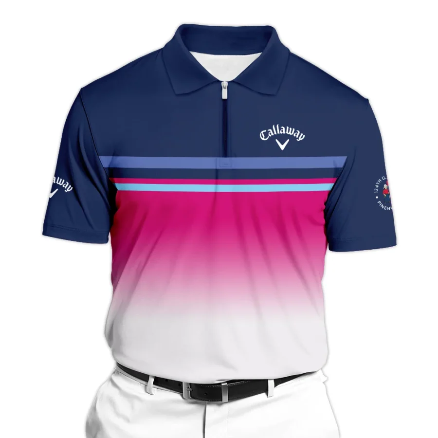 Sport Callaway 124th U.S. Open Pinehurst Zipper Polo Shirt White Strong Pink Very Dark Blue Pattern  All Over Print Zipper Polo Shirt For Men