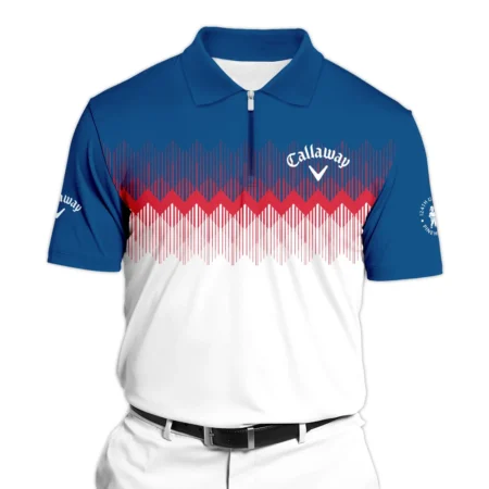 Callaway 124th U.S. Open Pinehurst Zipper Polo Shirt Blue Red Fabric Pattern Golf Zipper Polo Shirt For Men