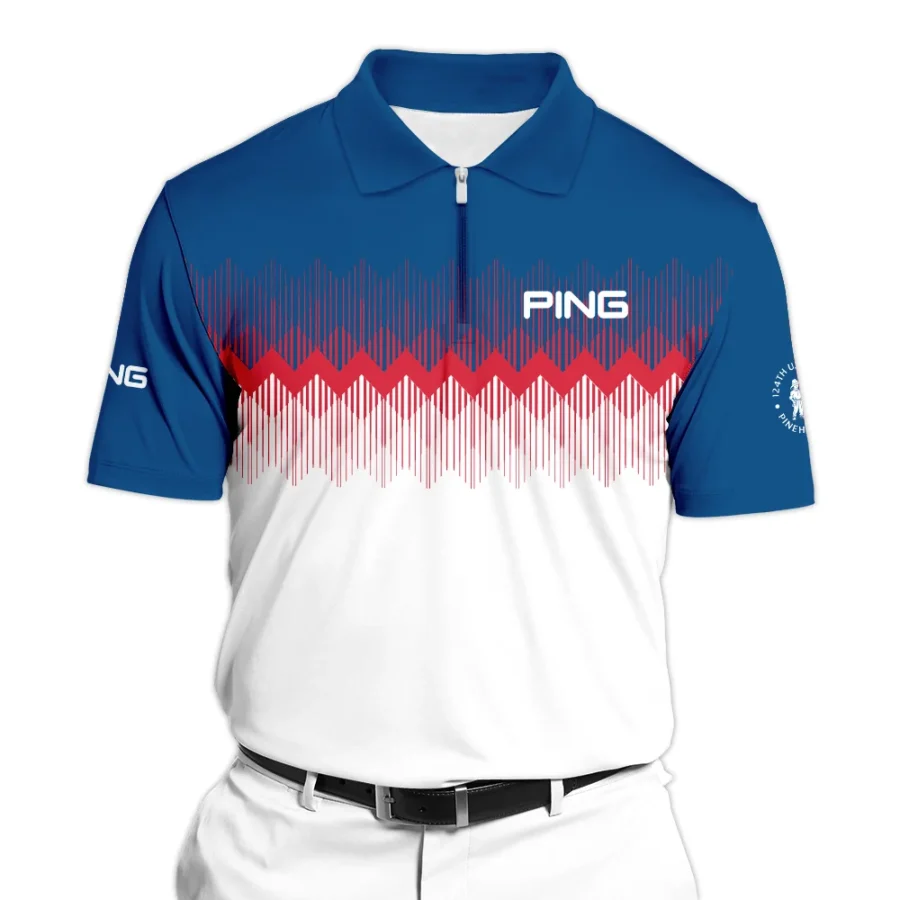 Ping 124th U.S. Open Pinehurst Zipper Polo Shirt Blue Red Fabric Pattern Golf Zipper Polo Shirt For Men