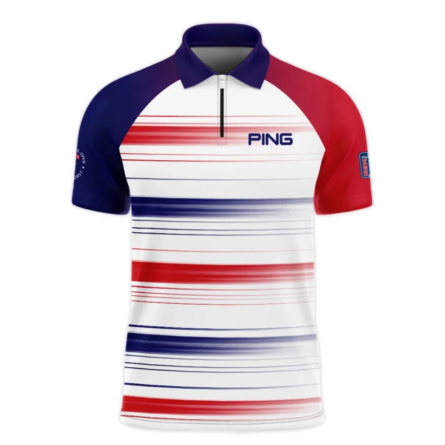 Sport Ping 124th U.S. Open Pinehurst Zipper Polo Shirt Straight Lines Blue Red Zipper Polo Shirt For Men