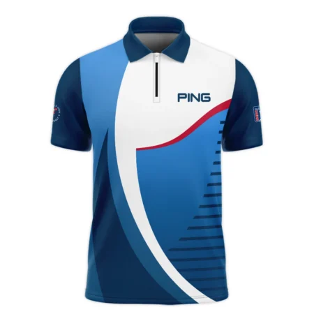 124th U.S. Open Pinehurst Golf Sport Ping Zipper Polo Shirt Blue Gradient Red Straight Zipper Polo Shirt For Men