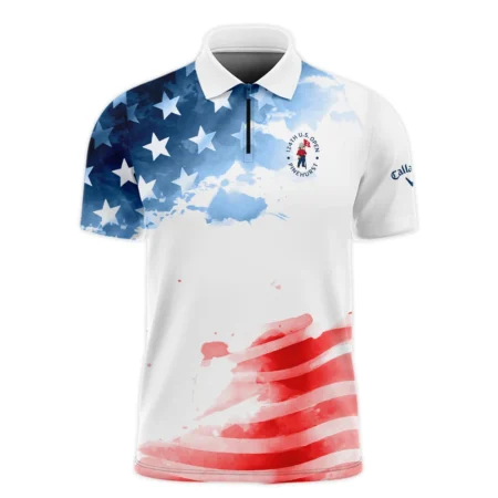 Golf 124th U.S. Open Pinehurst Callaway Zipper Polo Shirt US Flag Watercolor Golf Sports All Over Print Zipper Polo Shirt For Men