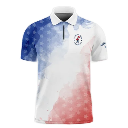 124th U.S. Open Pinehurst Golf Callaway Zipper Polo Shirt Stars Blue Red Watercolor Golf Sports All Over Print Zipper Polo Shirt For Men