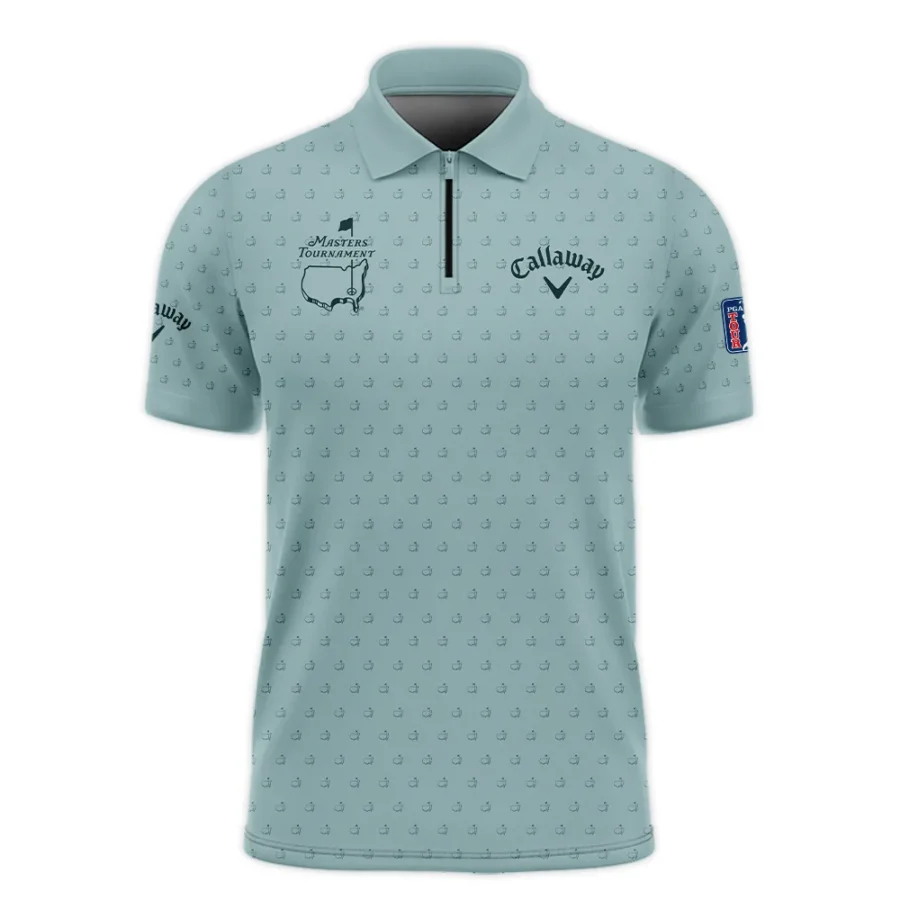 Golf Pattern Masters Tournament Callaway Zipper Polo Shirt Cyan Pattern All Over Print Zipper Polo Shirt For Men