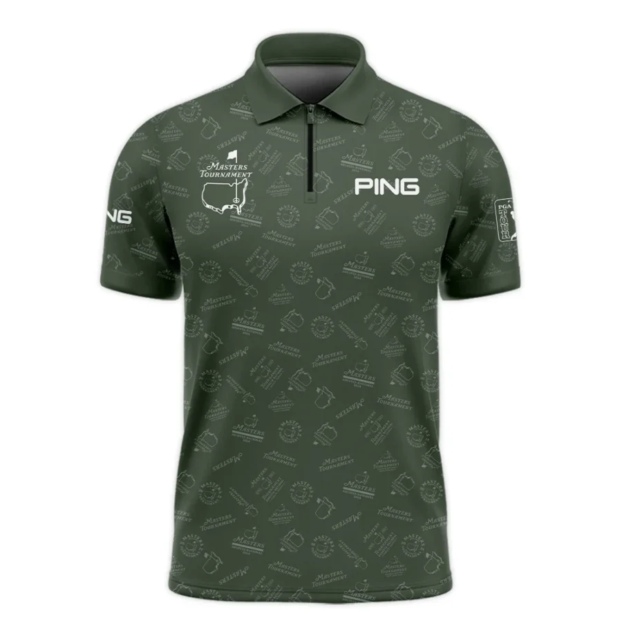 2024 Golf Pattern Masters Tournament Ping Zipper Polo Shirt Dark Green Pattern All Over Print Zipper Polo Shirt For Men