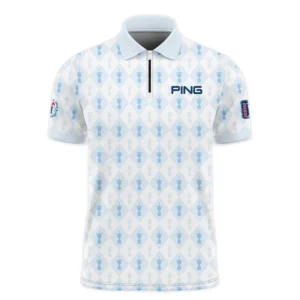 PGA Tour 124th U.S. Open Pinehurst Callaway Zipper Polo Shirt Sports Pattern Cup Color Light Blue Zipper Polo Shirt For Men