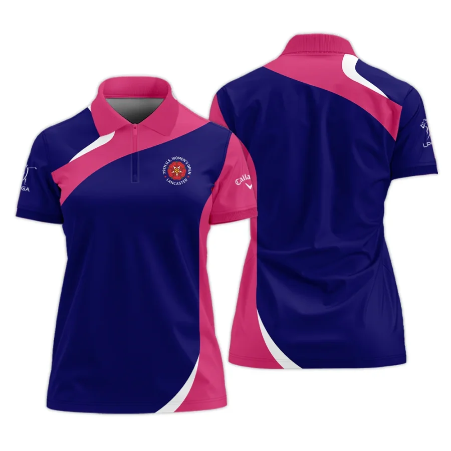 Golf Sport 79th U.S. Women’s Open Lancaster Callaway Zipper Polo Shirt Navy Mix Pink All Over Print Zipper Polo Shirt For Woman