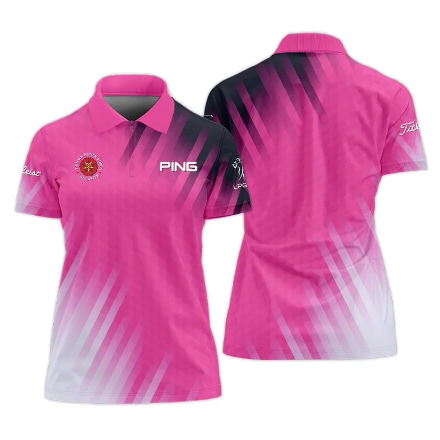 Golf 79th U.S. Women’s Open Lancaster Ping Zipper Polo Shirt Pink Color All Over Print Zipper Polo Shirt For Woman