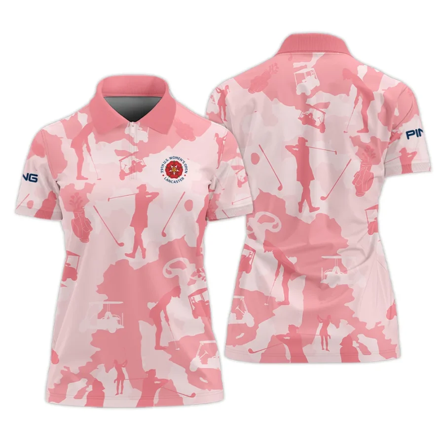 Camo Pink Color 79th U.S. Women’s Open Lancaster Ping Zipper Polo Shirt Golf Sport All Over Print Zipper Polo Shirt For Woman