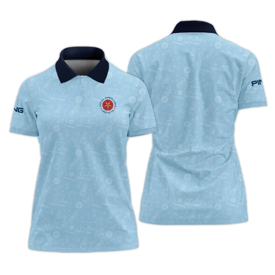 Golf Pattern Blue 79th U.S. Women’s Open Lancaster Ping Zipper Polo Shirt Golf Sport All Over Print Zipper Polo Shirt For Woman