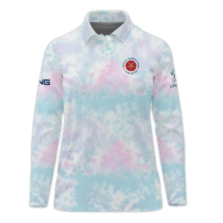Tie dye Pattern 79th U.S. Women’s Open Lancaster Ping Zipper Polo Shirt Blue Mix Pink All Over Print Zipper Polo Shirt For Woman
