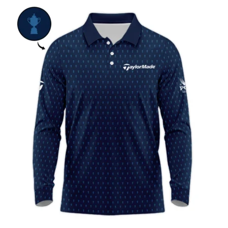 Taylor Made 2024 PGA Championship Golf Long Polo Shirt Dark Blue Gradient Pattern All Over Print Long Polo Shirt For Men