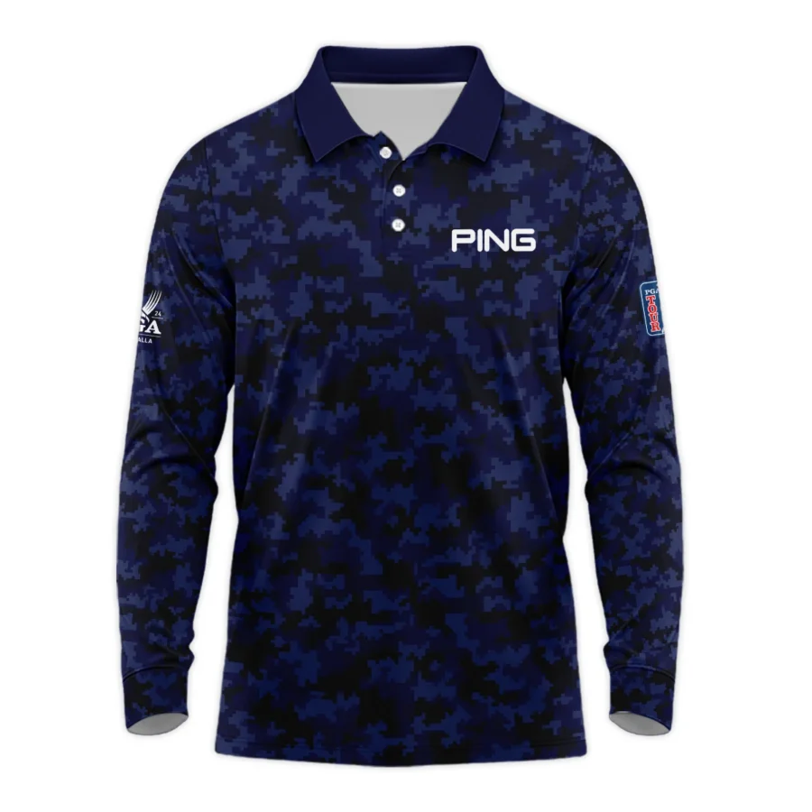 Golf 2024 PGA Championship Ping Long Polo Shirt Blue Camouflage Pattern Sport All Over Print Long Polo Shirt For Men