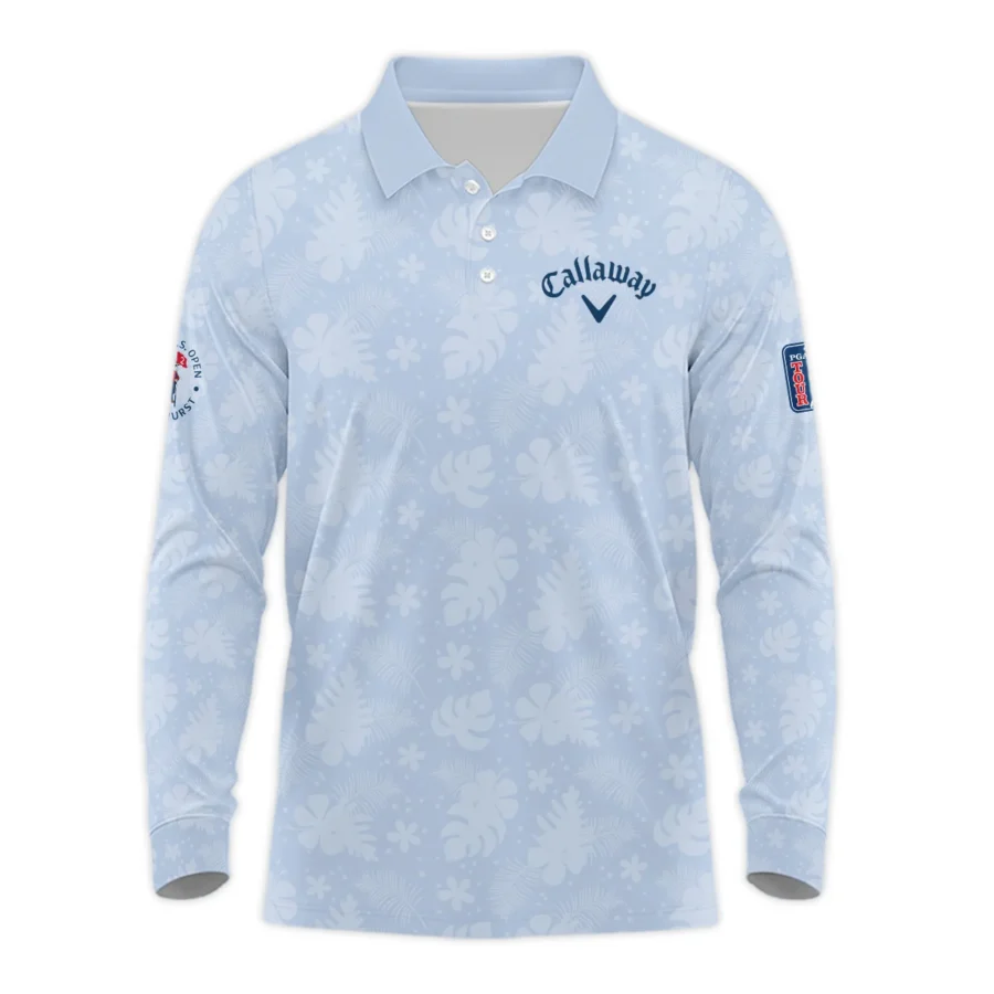 124th U.S. Open Pinehurst Callaway Golf Long Polo Shirt Light Blue Pastel Floral Hawaiian Pattern All Over Print Long Polo Shirt For Men