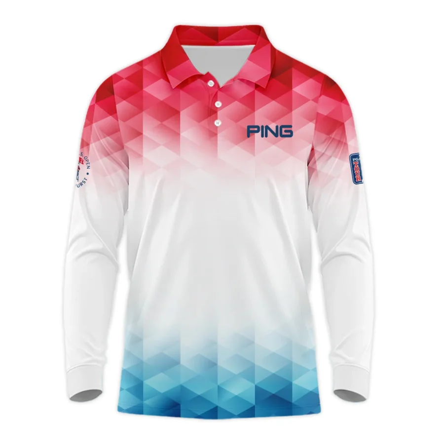 124th U.S. Open Pinehurst Ping Golf Sport Long Polo Shirt Blue Red Abstract Geometric Triangles All Over Print Long Polo Shirt For Men