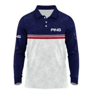 Golf Sport 124th U.S. Open Pinehurst Ping Zipper Polo Shirt Dark Blue White Abstract Geometric Triangles All Over Print Zipper Polo Shirt For Men