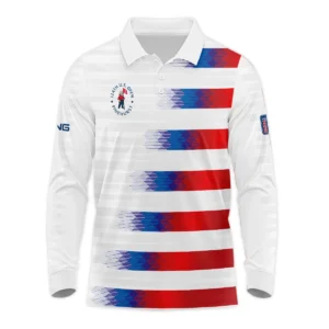 Ping 124th U.S. Open Pinehurst Golf Sport Zipper Polo Shirt Blue Red White Abstract All Over Print Zipper Polo Shirt For Men