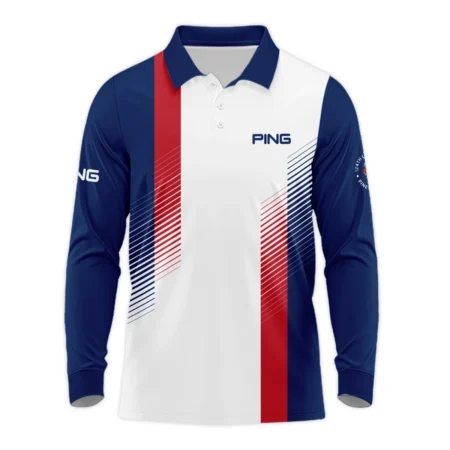 Sport Ping 124th U.S. Open Pinehurst Golf Long Polo Shirt Blue Red Striped Pattern White All Over Print Long Polo Shirt For Men