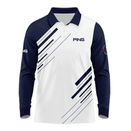 Ping 124th U.S. Open Pinehurst Golf Long Polo Shirt Striped Pattern Dark Blue White All Over Print Long Polo Shirt For Men
