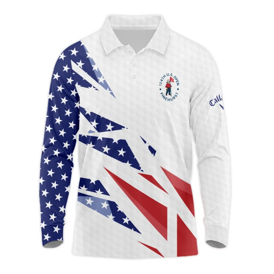 124th U.S. Open Pinehurst Callaway Long Polo Shirt Golf Pattern White USA Flag All Over Print Long Polo Shirt For Men