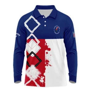 124th U.S. Open Pinehurst Callaway Zipper Polo Shirt Blue Red White Pattern Grunge All Over Print Zipper Polo Shirt For Men