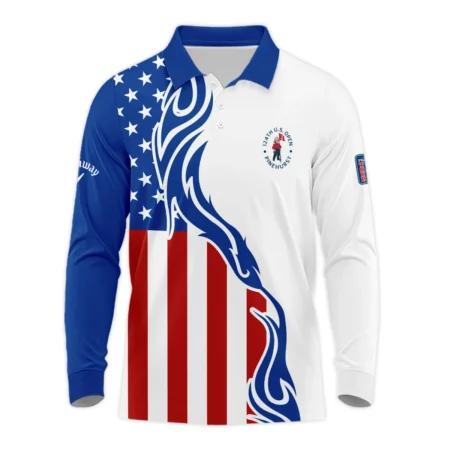 Golf Sport Callaway 124th U.S. Open Pinehurst Long Polo Shirt USA Flag Pattern Blue White All Over Print Long Polo Shirt For Men