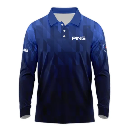 Ping 124th U.S. Open Pinehurst Golf Sport Long Polo Shirt Blue Fabric Geometric Pattern  All Over Print Long Polo Shirt For Men