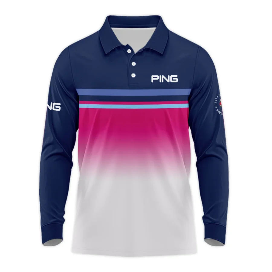 Sport Ping 124th U.S. Open Pinehurst Long Polo Shirt White Strong Pink Very Dark Blue Pattern  All Over Print Long Polo Shirt For Men