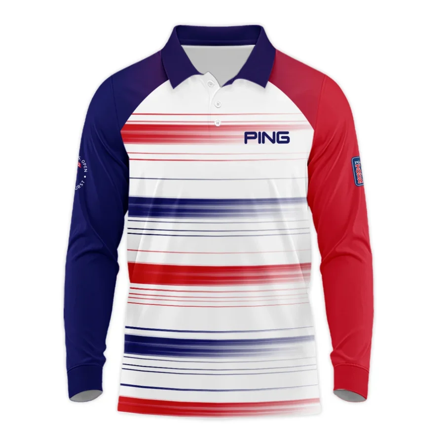 Sport Ping 124th U.S. Open Pinehurst Long Polo Shirt Straight Lines Blue Red Long Polo Shirt For Men