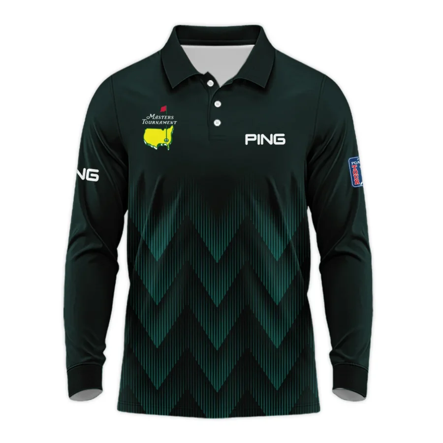 Masters Tournament Golf Ping Long Polo Shirt Zigzag Pattern Dark Green Golf Sports All Over Print Long Polo Shirt For Men