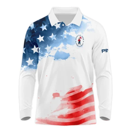 Golf 124th U.S. Open Pinehurst Ping Long Polo Shirt US Flag Watercolor Golf Sports All Over Print Long Polo Shirt For Men