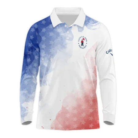 124th U.S. Open Pinehurst Golf Callaway Long Polo Shirt Stars Blue Red Watercolor Golf Sports All Over Print Long Polo Shirt For Men