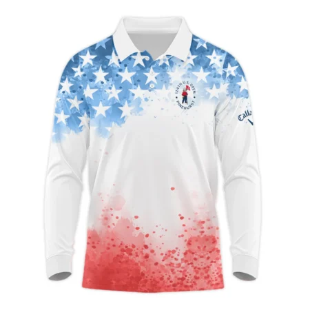 Special Version 124th U.S. Open Pinehurst Callaway Long Polo Shirt Watercolor Blue Red Stars Long Polo Shirt For Men
