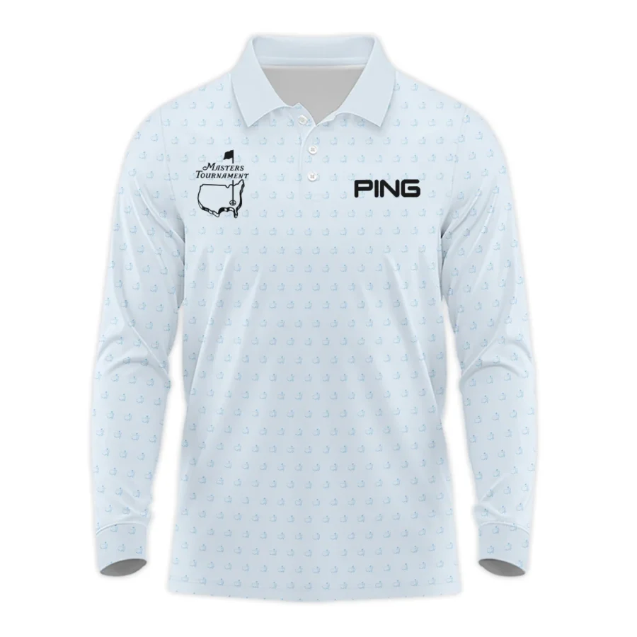 Pattern Masters Tournament Ping Long Polo Shirt White Light Blue Color Pattern Logo  Long Polo Shirt For Men