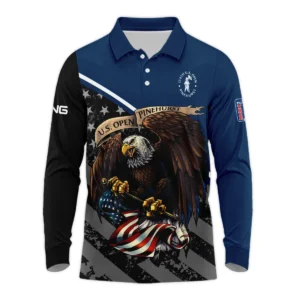 Special Version 124th U.S. Open Pinehurst Ping Zipper Polo Shirt Color Blue Eagle USA  Zipper Polo Shirt For Men