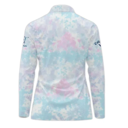 Tie dye Pattern 79th U.S. Women’s Open Lancaster Callaway Zipper Long Polo Shirt Blue Mix Pink All Over Print Zipper Long Polo Shirt For Woman