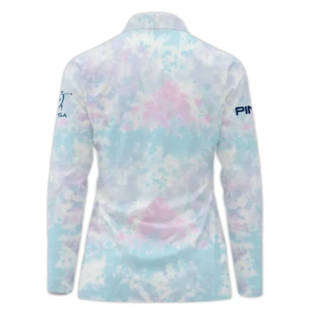 Tie dye Pattern 79th U.S. Women’s Open Lancaster Ping Long Polo Shirt Blue Mix Pink All Over Print Long Polo Shirt For Woman