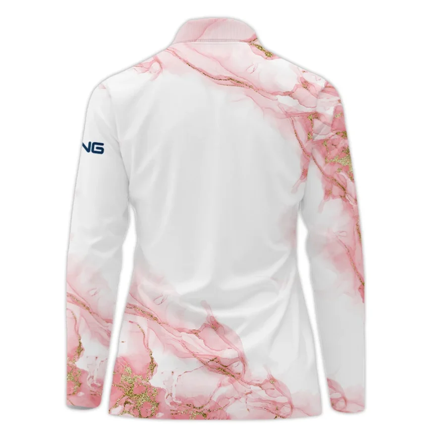 Pink Gold Marble 79th U.S. Women’s Open Lancaster Ping Zipper Long Polo Shirt Golf Sport All Over Print Zipper Long Polo Shirt For Woman