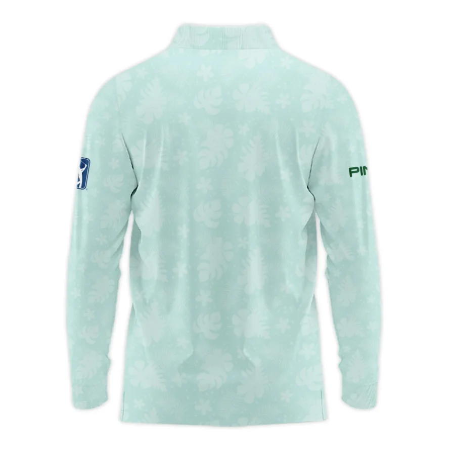 Ping Masters Tournament Sports Long Polo Shirt Green Pastel Floral Hawaiian Pattern All Over Print Long Polo Shirt For Men