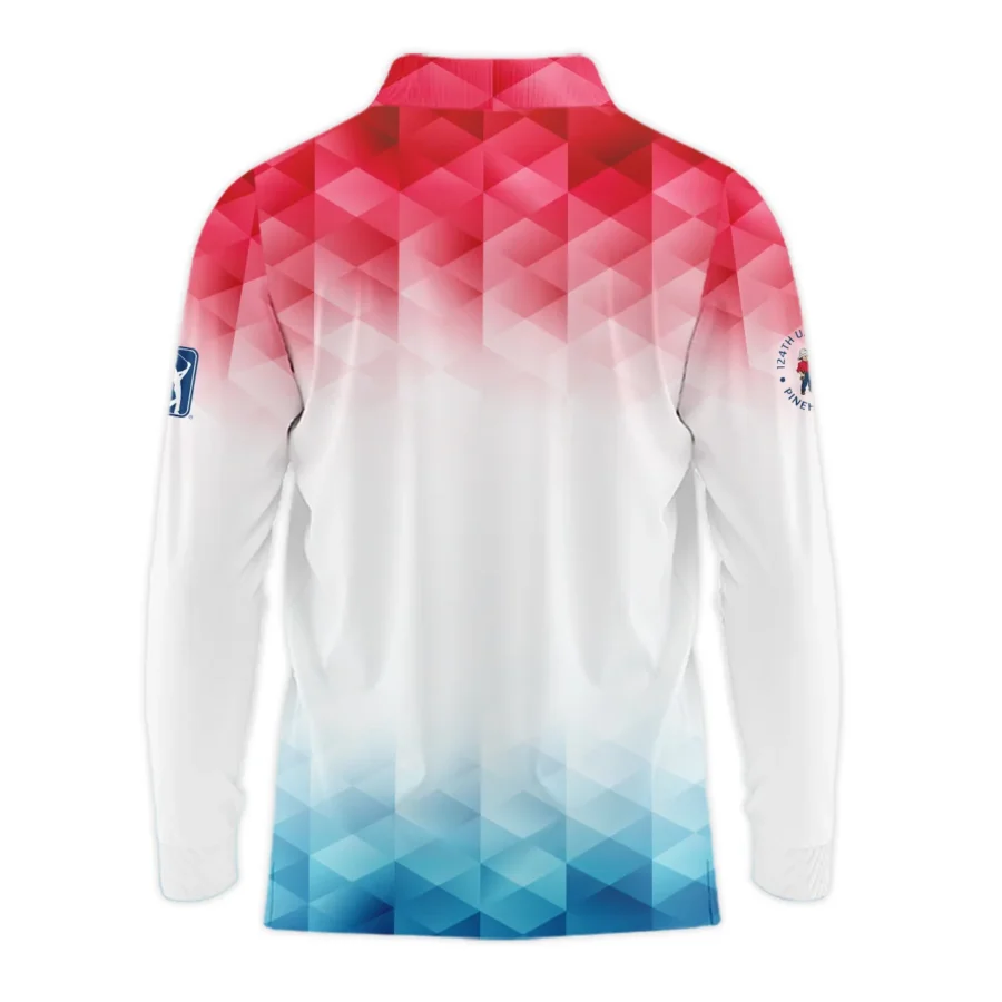 124th U.S. Open Pinehurst Ping Golf Sport Long Polo Shirt Blue Red Abstract Geometric Triangles All Over Print Long Polo Shirt For Men