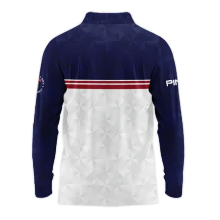 Golf Sport 124th U.S. Open Pinehurst Ping Long Polo Shirt Dark Blue White Abstract Geometric Triangles All Over Print Long Polo Shirt For Men