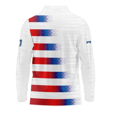 Ping 124th U.S. Open Pinehurst Golf Sport Long Polo Shirt Blue Red White Abstract All Over Print Long Polo Shirt For Men