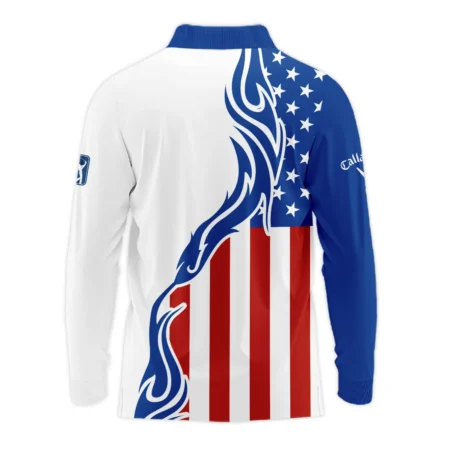 Golf Sport Callaway 124th U.S. Open Pinehurst Long Polo Shirt USA Flag Pattern Blue White All Over Print Long Polo Shirt For Men