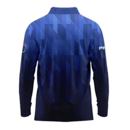 Ping 124th U.S. Open Pinehurst Golf Sport Long Polo Shirt Blue Fabric Geometric Pattern  All Over Print Long Polo Shirt For Men