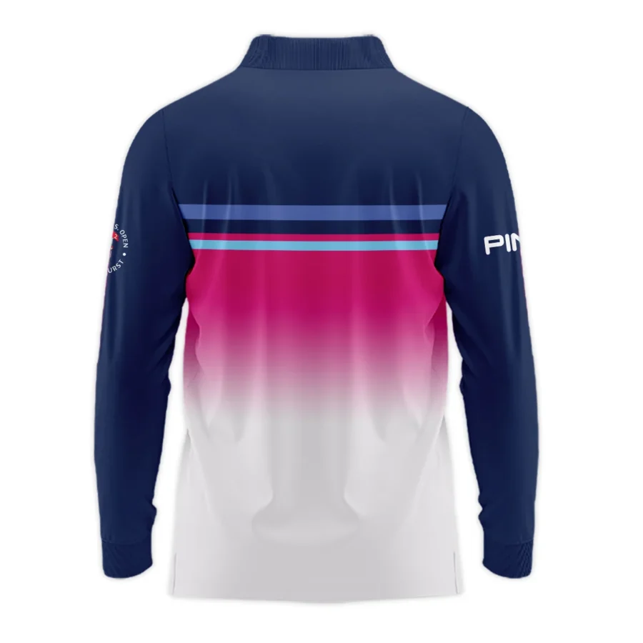 Sport Ping 124th U.S. Open Pinehurst Long Polo Shirt White Strong Pink Very Dark Blue Pattern  All Over Print Long Polo Shirt For Men