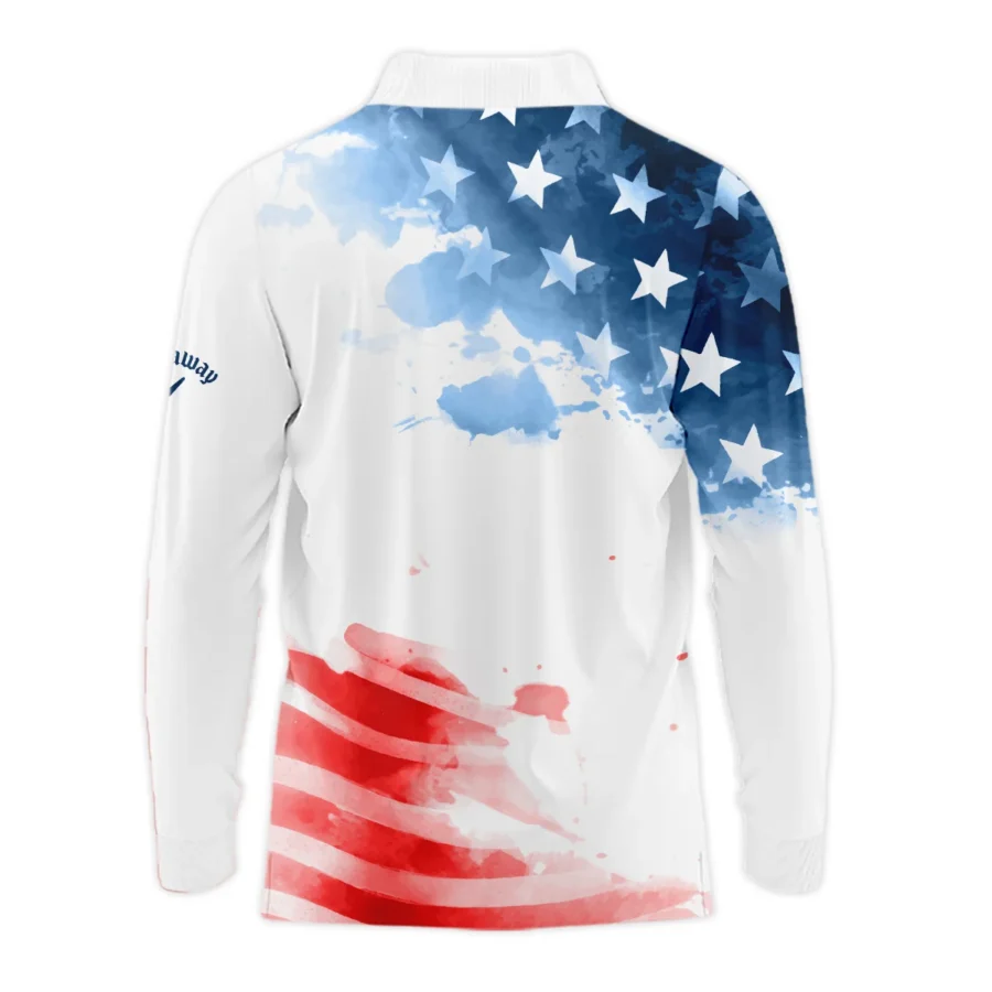 Golf 124th U.S. Open Pinehurst Callaway Long Polo Shirt US Flag Watercolor Golf Sports All Over Print Long Polo Shirt For Men