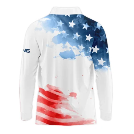 Golf 124th U.S. Open Pinehurst Ping Long Polo Shirt US Flag Watercolor Golf Sports All Over Print Long Polo Shirt For Men