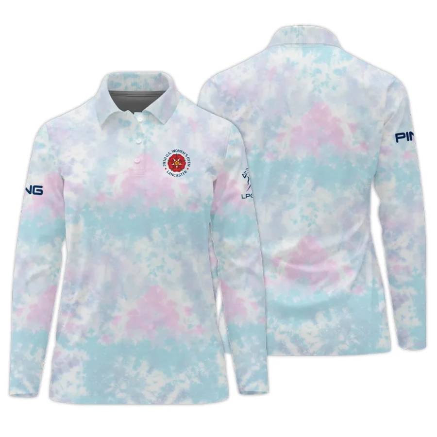 Tie dye Pattern 79th U.S. Women’s Open Lancaster Ping Long Polo Shirt Blue Mix Pink All Over Print Long Polo Shirt For Woman