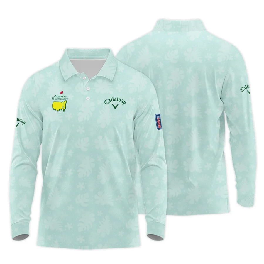 Callaway Masters Tournament Sports Long Polo Shirt Green Pastel Floral Hawaiian Pattern All Over Print Long Polo Shirt For Men