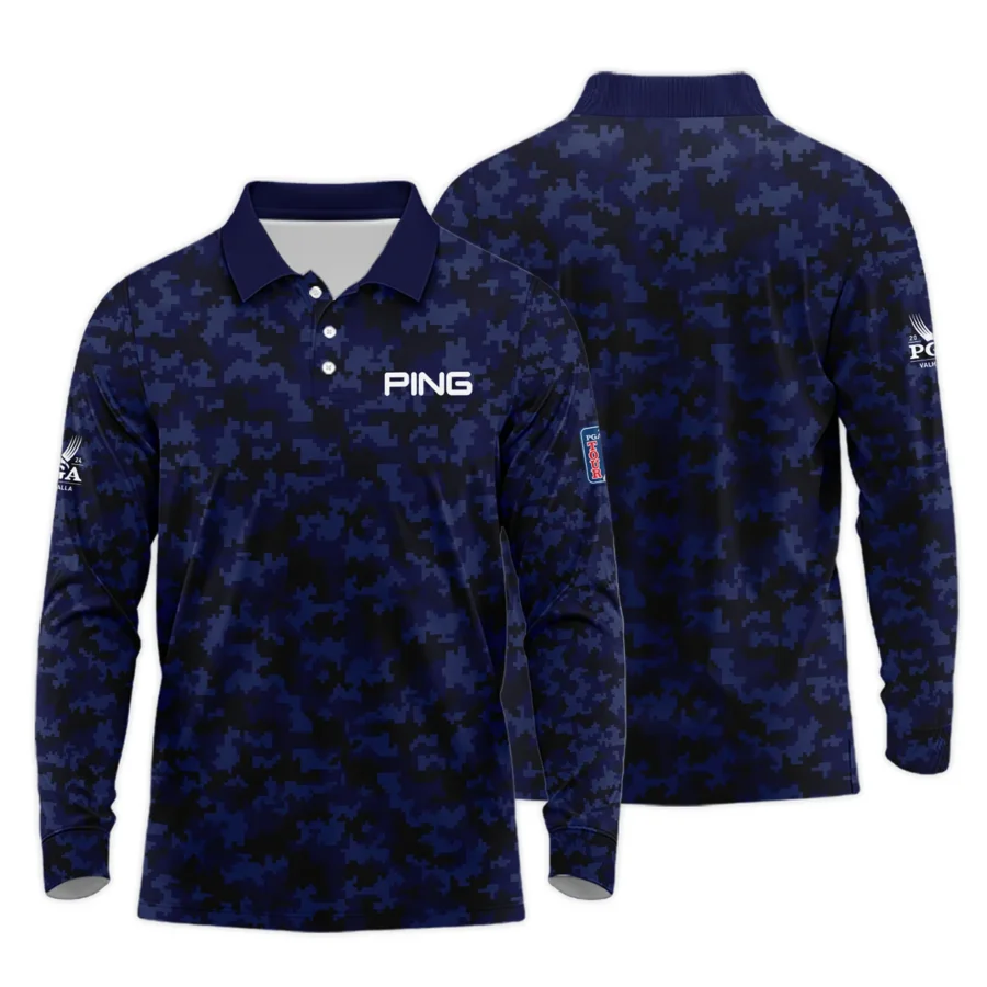 Golf 2024 PGA Championship Ping Long Polo Shirt Blue Camouflage Pattern Sport All Over Print Long Polo Shirt For Men